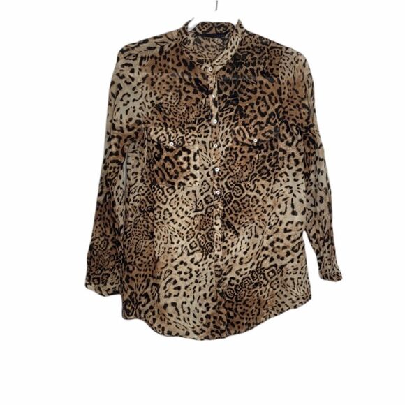ZARA shirt big cat jaguar print oversized button‎ up cotton top M - Picture 2 of 11